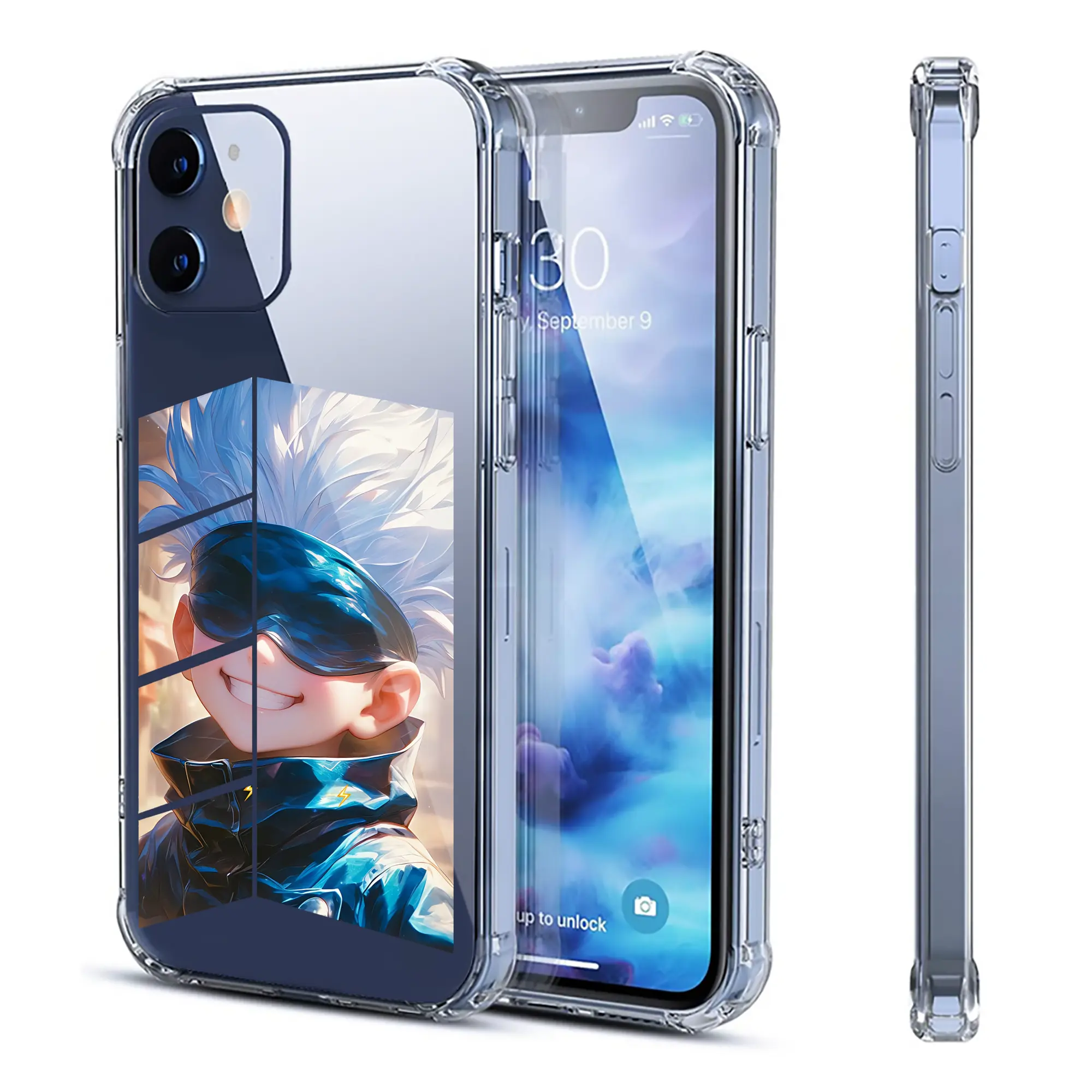 呪術廻戦 グッズ,五条 悟 - IPhone 12シリーズ対応 ・ 透明スマホケース ・ クリアソフトケース ・ TPU素材 ・ 耐衝撃 ・ 高密着 ・ 防汚 防指紋 ・ 簡単着脱